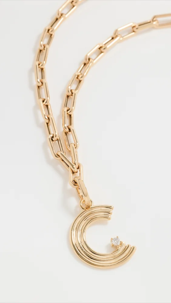 Groovy Diamond Initial Hinged Charm Gold Necklace