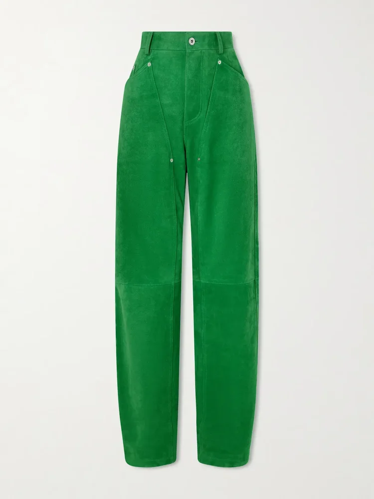 Paneled suede straight-leg pants