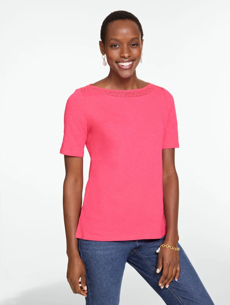 Crochet Trim Bateau Neck Tee