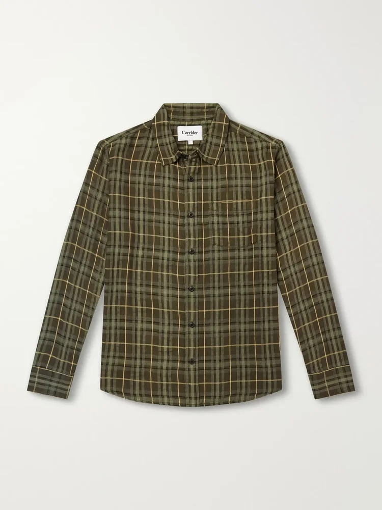 Crinkled Checked Cotton-Blend Shirt