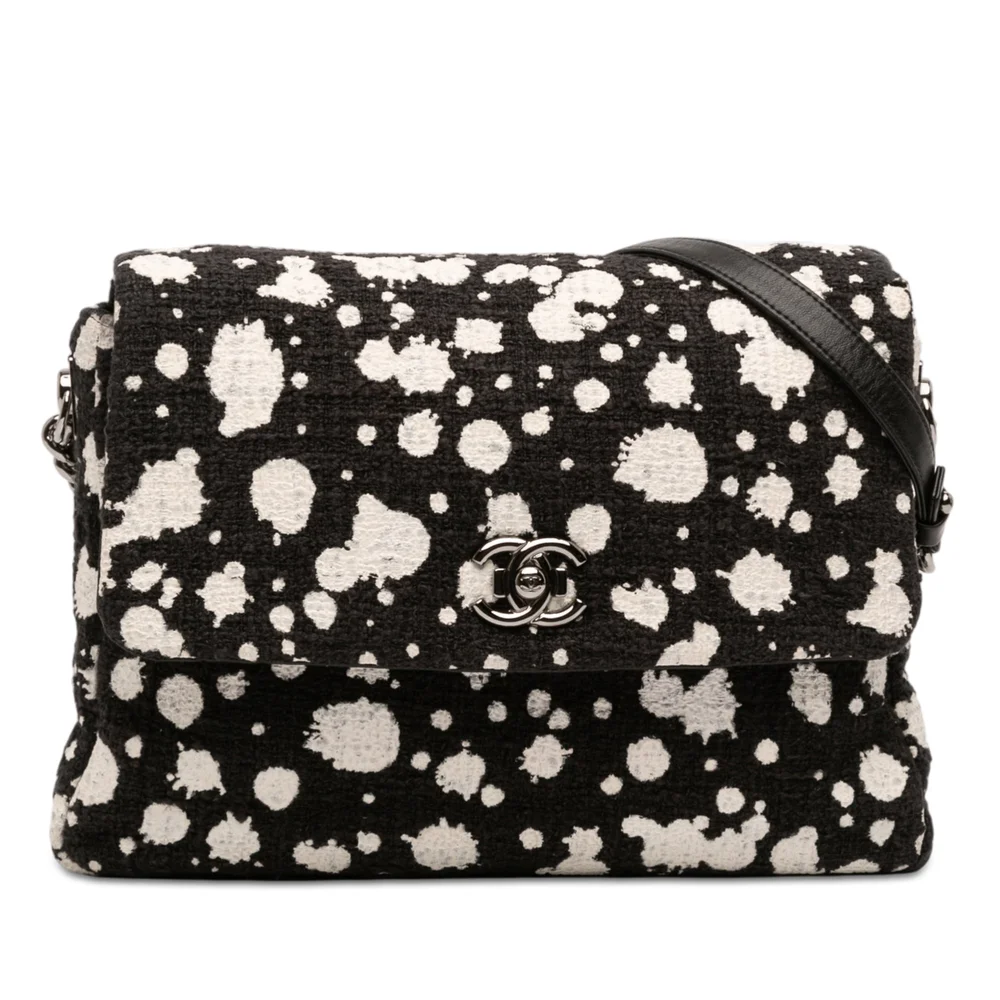 Pre-Owned Chanel Splatter Paint Classic Double Flap Bag Tweed Medium