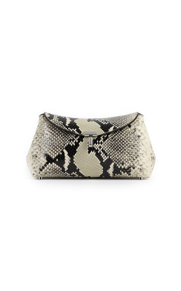 Mini T-Lock Python-Embossed Leather Clutch