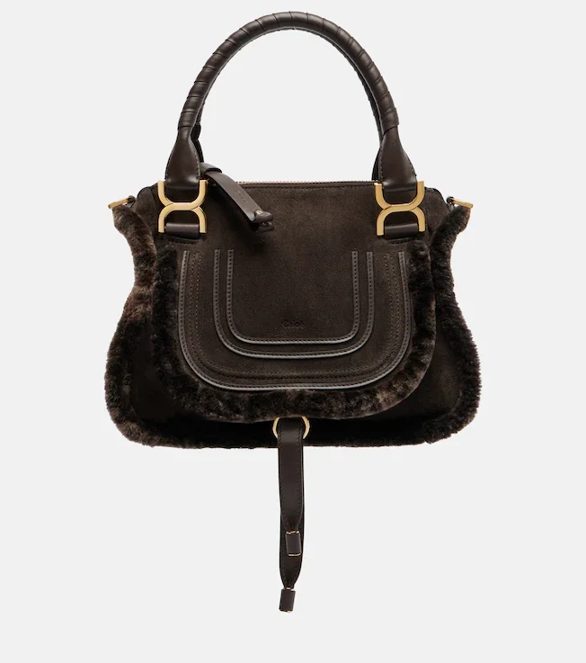 Marcie Small shearling-trimmed suede tote bag