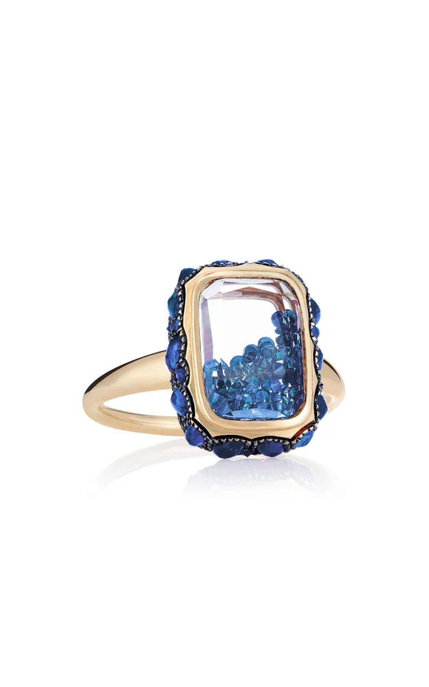 Ten Fourteen Petite 'Antique' Blue 18k Yellow Gold Diamond Shaker Ring