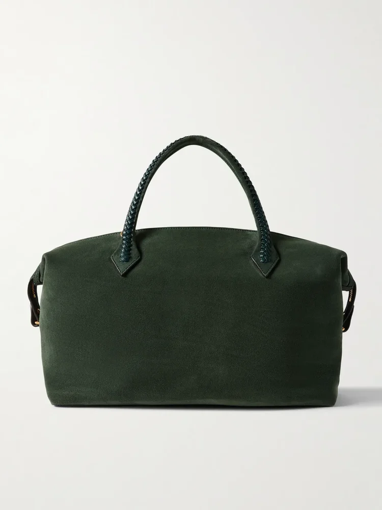 Vérité City Medium Braided Leather-Trimmed Suede Tote