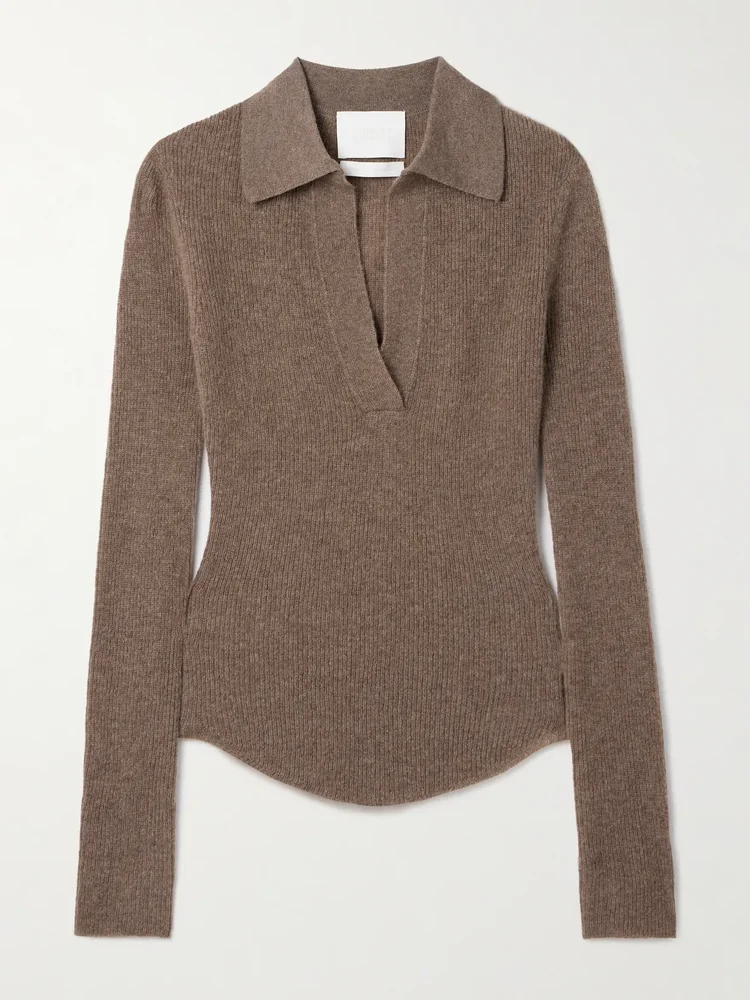 Simone ribbed wool and cashmere-blend polo sweater