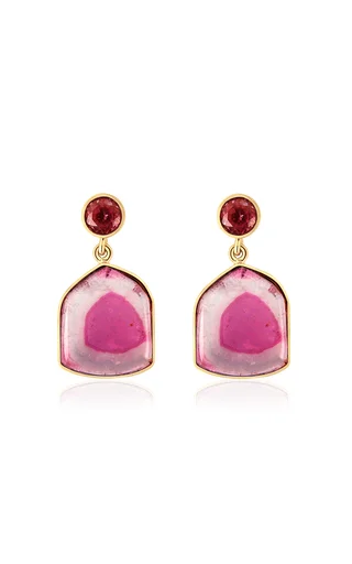 Pink Tourmaline Slice Earrings
