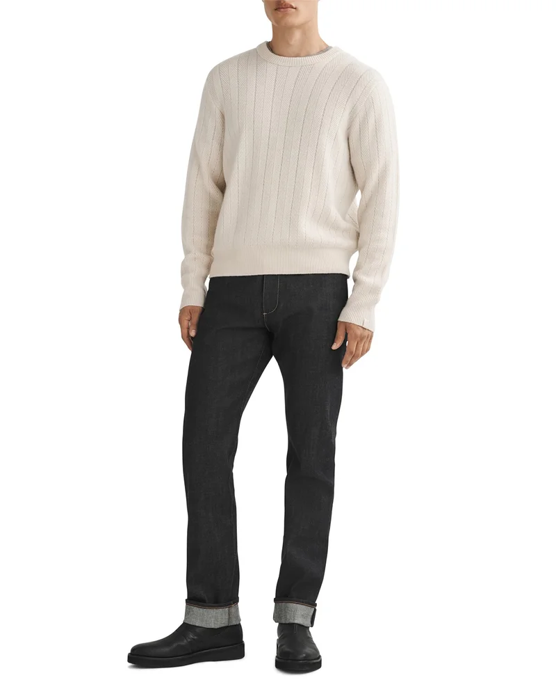 Durham Herringbone Cashmere Crewneck Sweater