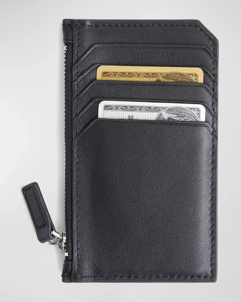 Monogrammed Zippered Leather Credit Card Case, Personalized