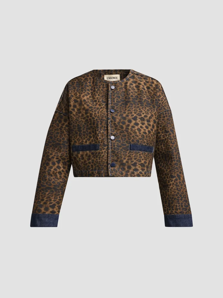 Verona Leopard-Print Crop Denim Jacket