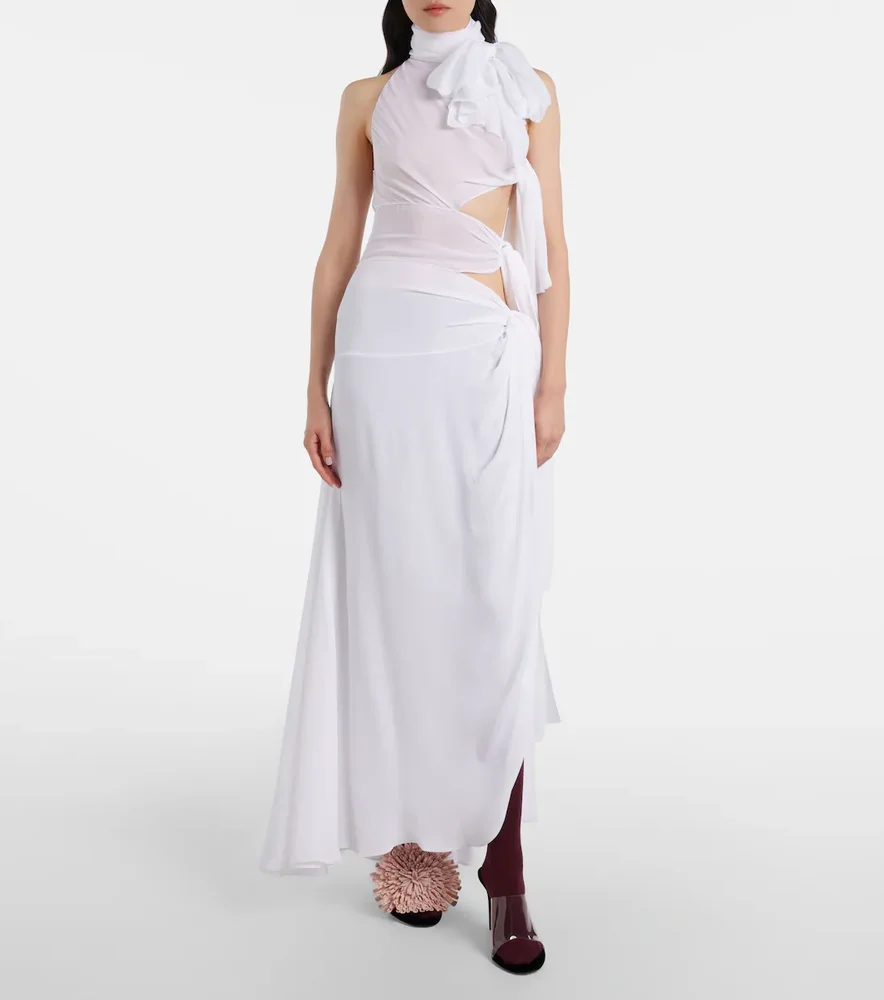Asymmetric bow-detail georgette maxi dress
