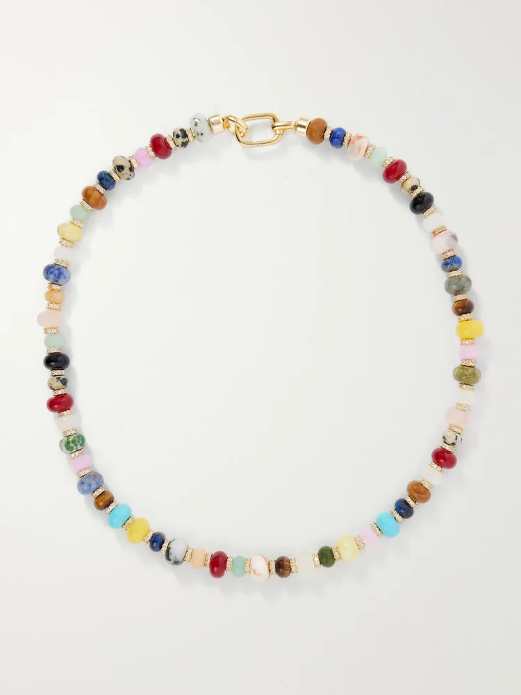 Gemstones and crystals gold-toned beaded necklace
