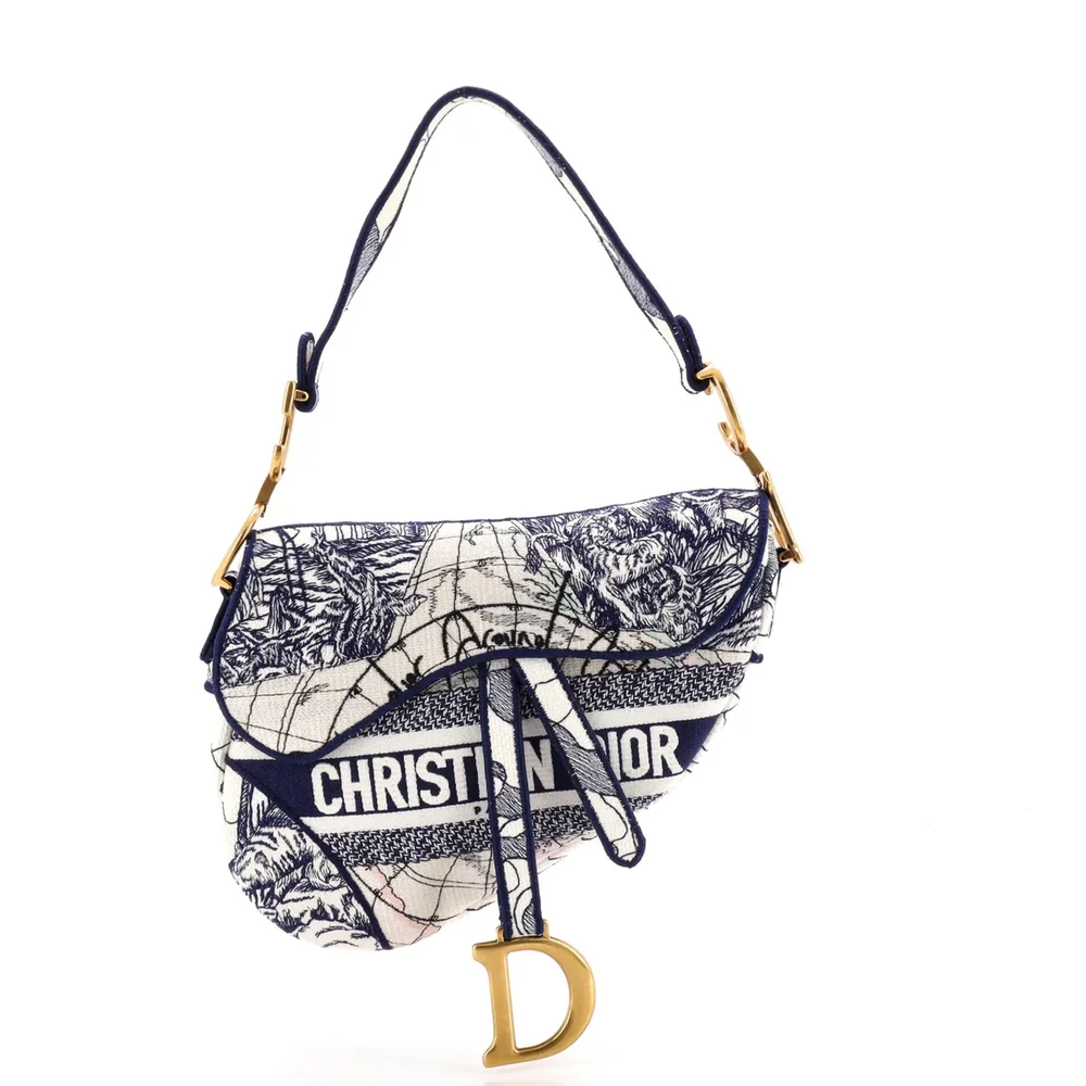 Dior Saddle Bag Logo Embroidered Canvas Medium, Blue