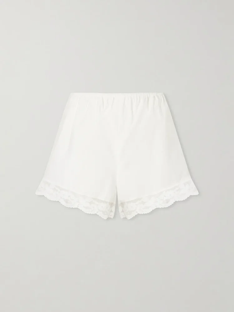 Cristina lace-trimmed cotton-poplin shorts