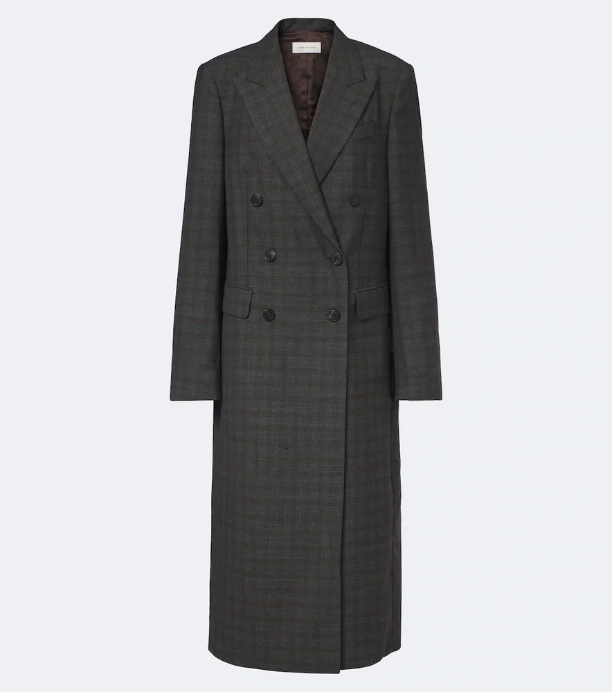 Checked double-breasted wool coat