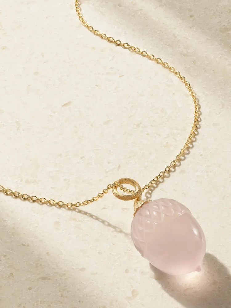 Acorn 18-karat gold rose quartz necklace