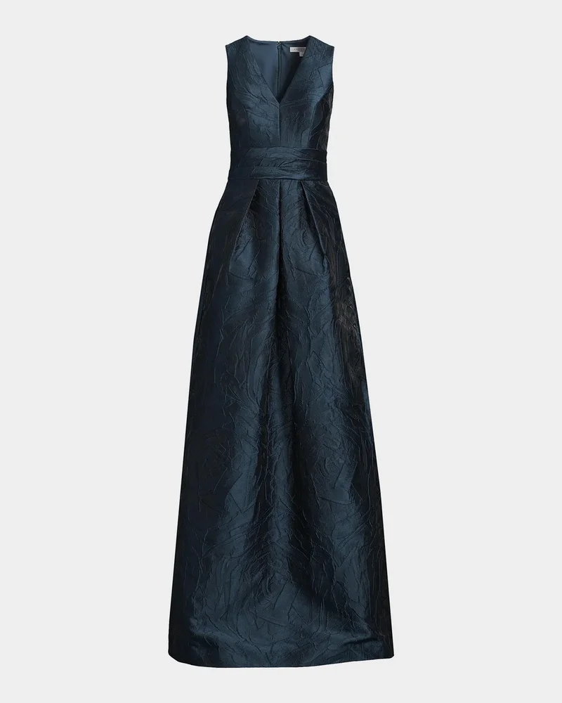 Mariah V-Neck Sleeveless Jacquard A-Line Gown