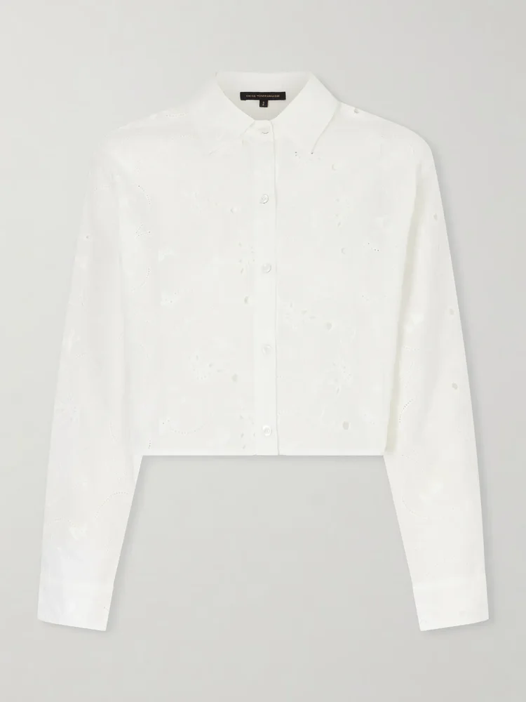 Simone cropped broderie anglaise cotton shirt