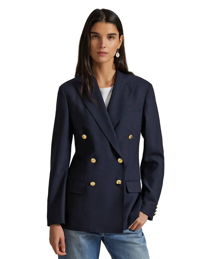 Double Breasted Stretch Wool Blazer