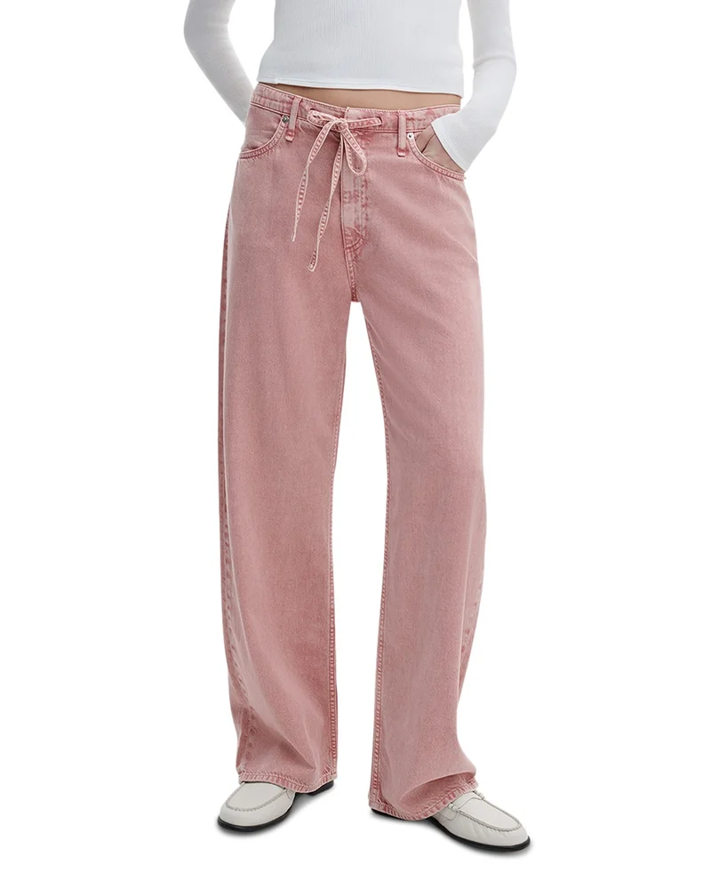 Phoebe Drawstring High Rise Wide Jeans in Raspberry