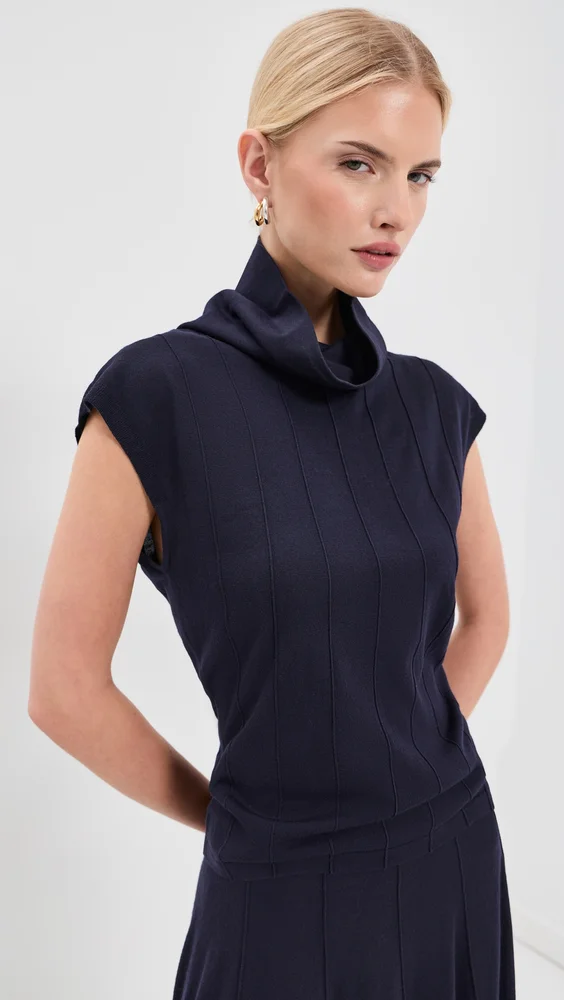 Funnel Neck Sleeveless Wool Top