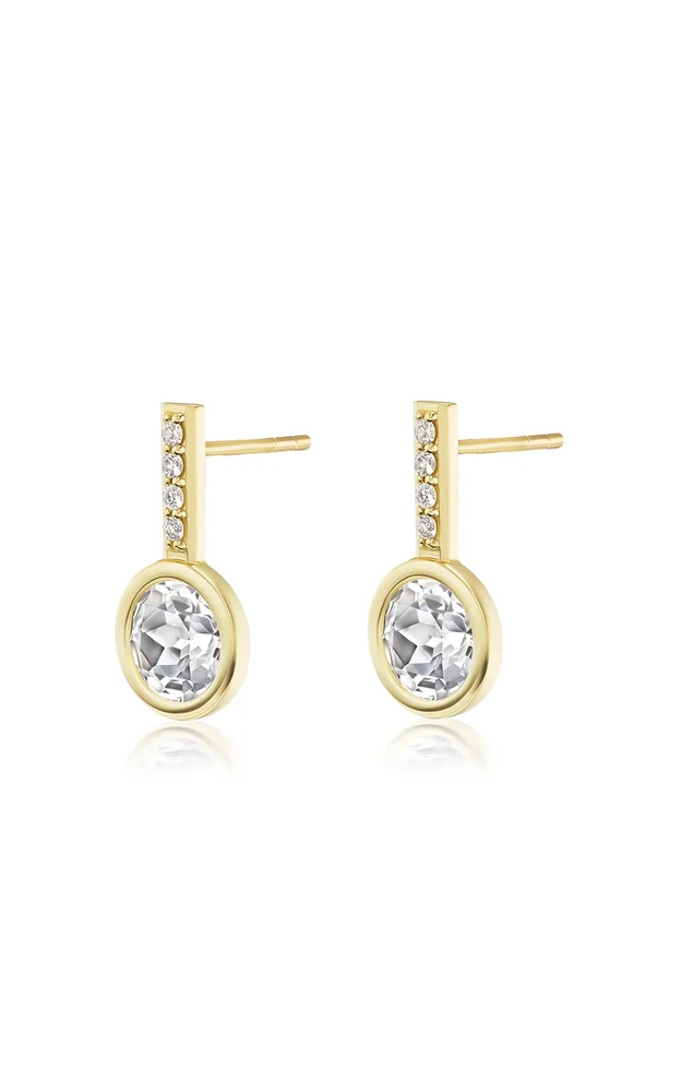 14K Yellow Gold Crystal and Diamond Drop Earrings