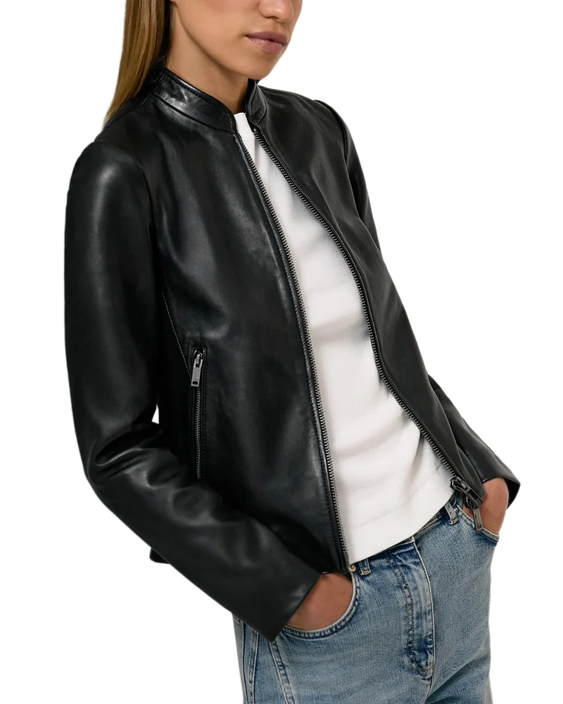 Petite Allie Leather Biker Jacket