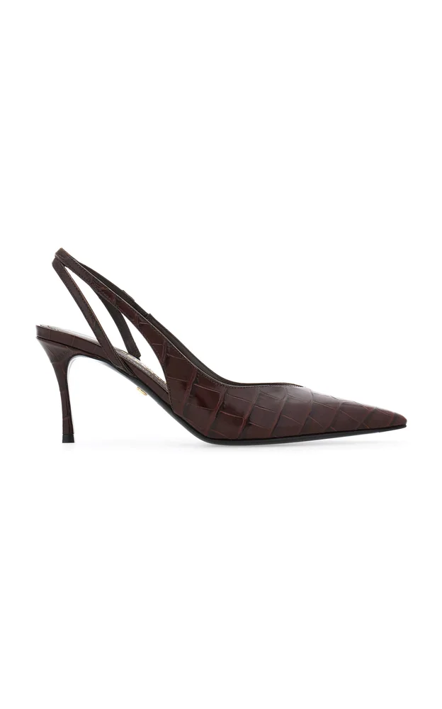 Dafne Alligator-Embossed Calfskin Leather Slingback Pumps