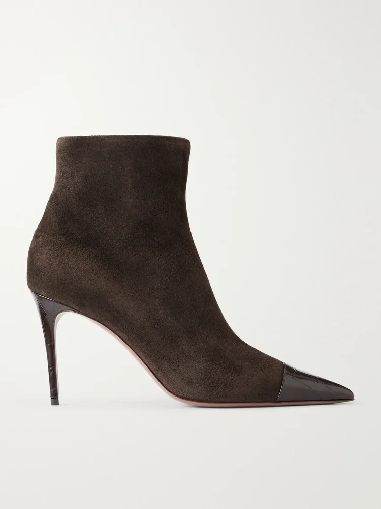Vera 85 croc-effect leather-trimmed suede ankle boots