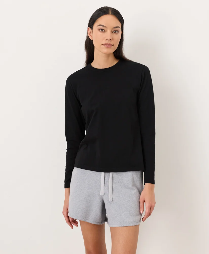 Womens Soft-slub Essential Crewneck Long Sleeve Tee