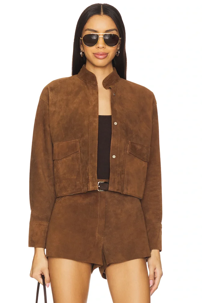 x REVOLVE Cropped Hair-on Cowhide Leather Jacket