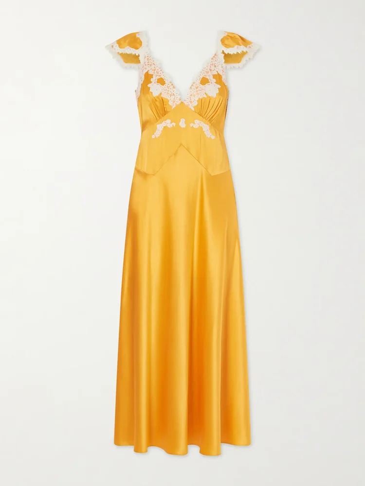 Fiona lace-trimmed silk-satin midi dress