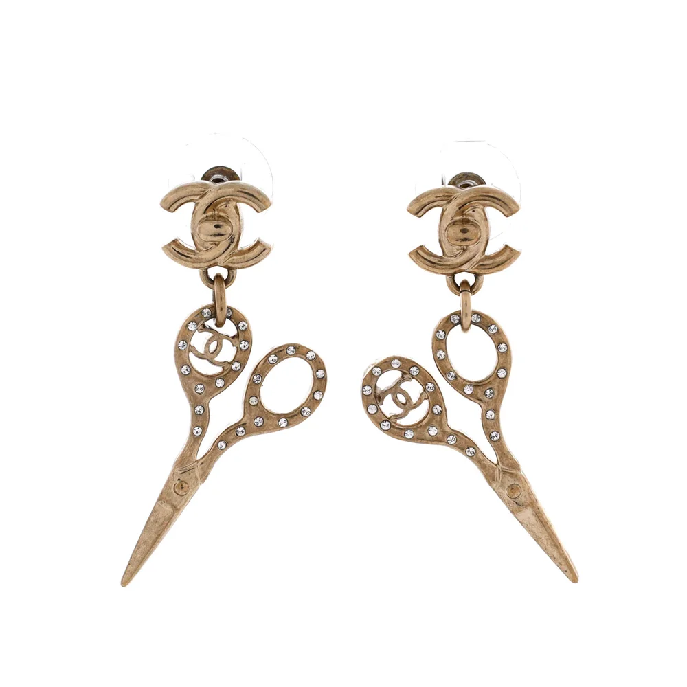 Pre-Owned CC Scissor Dangle Earrings Crystal Embellished Metal