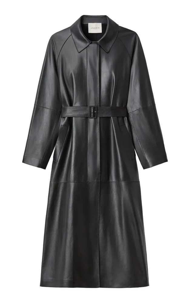 Oversized Belted Leather Trench Coat
