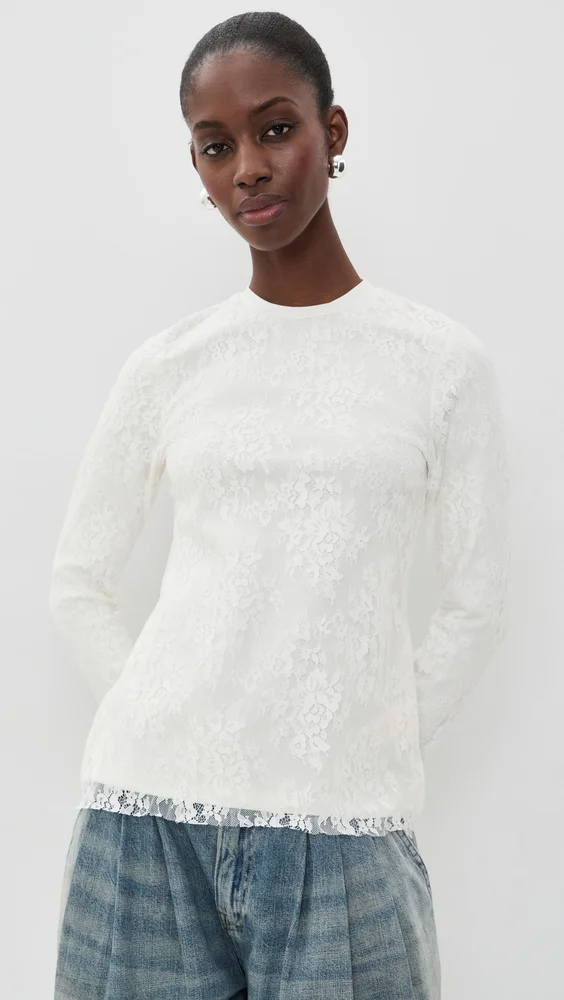 Long Sleeve T-Shirt with Lace Overlay