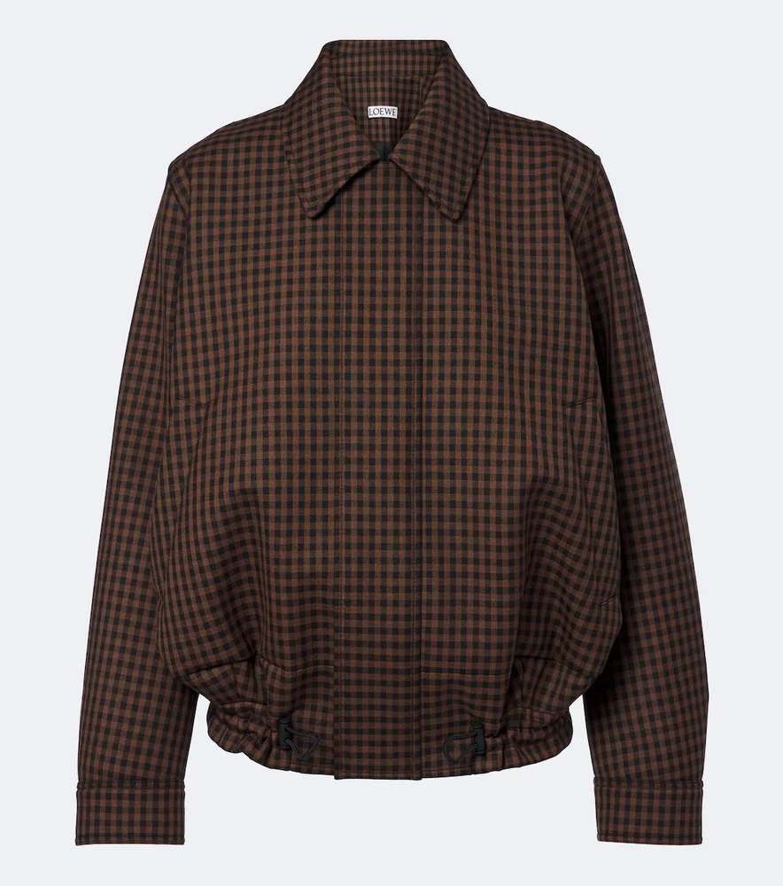 Checked wool blouson jacket