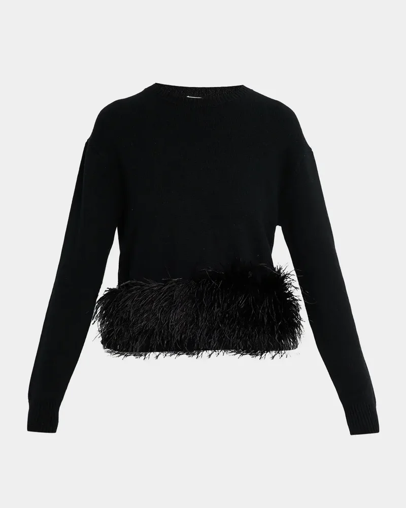 Lana Feather Trim Wool-Blend Top