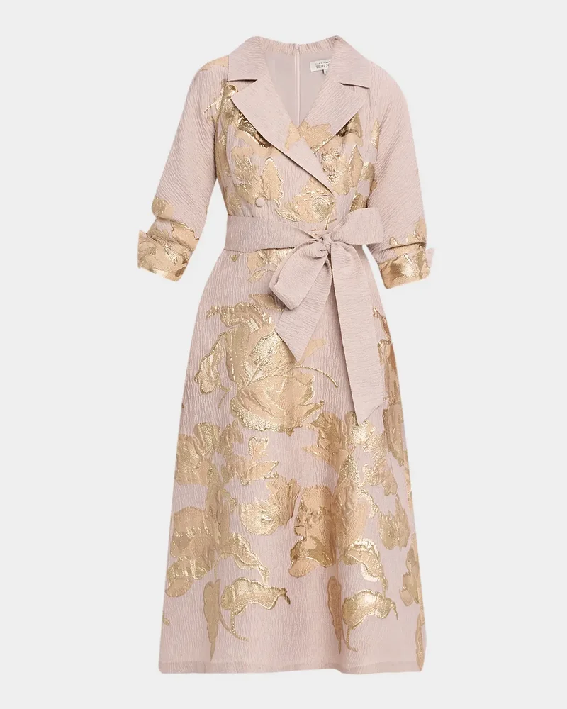 Crinkled Metallic Jacquard Midi Shirtdress