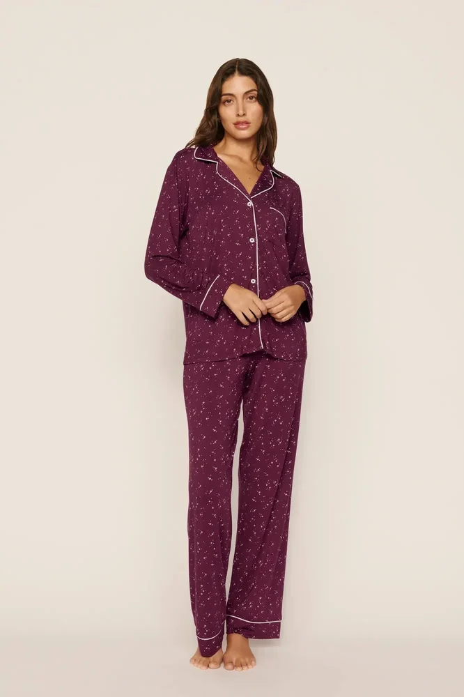 Gisele Printed TENCEL Modal Long PJ Set, Starlight Wildberry/Ivory