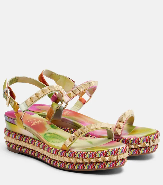 Pyraclou floral studded espadrille wedges