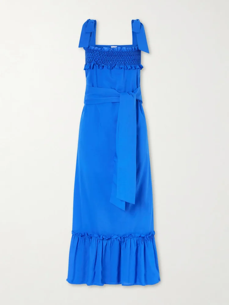 Armida belted ruffled smocked cotton-poplin maxi dress