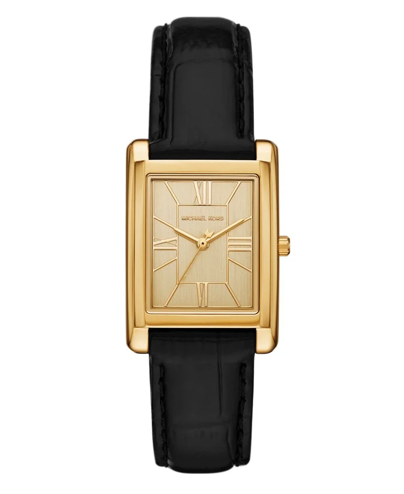 Essex Three-Hand Black Leather Watch, 26x36mm
