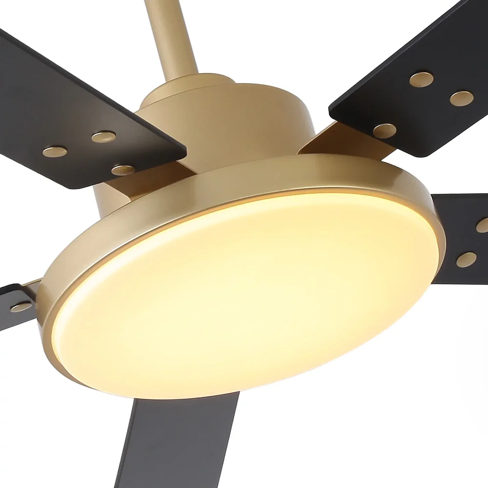 Bedbathandbeyond 52" Antique Brass Wooden 5-Blade Modern Smart Ceiling Fan with Light and Remote, APP Control