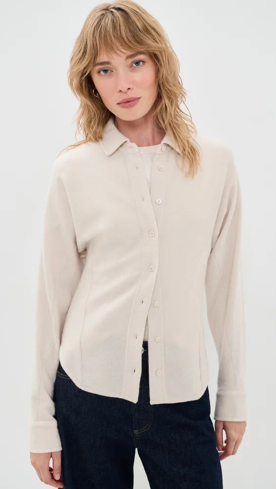 Cashmere Blend Fitted Button Down Shirt