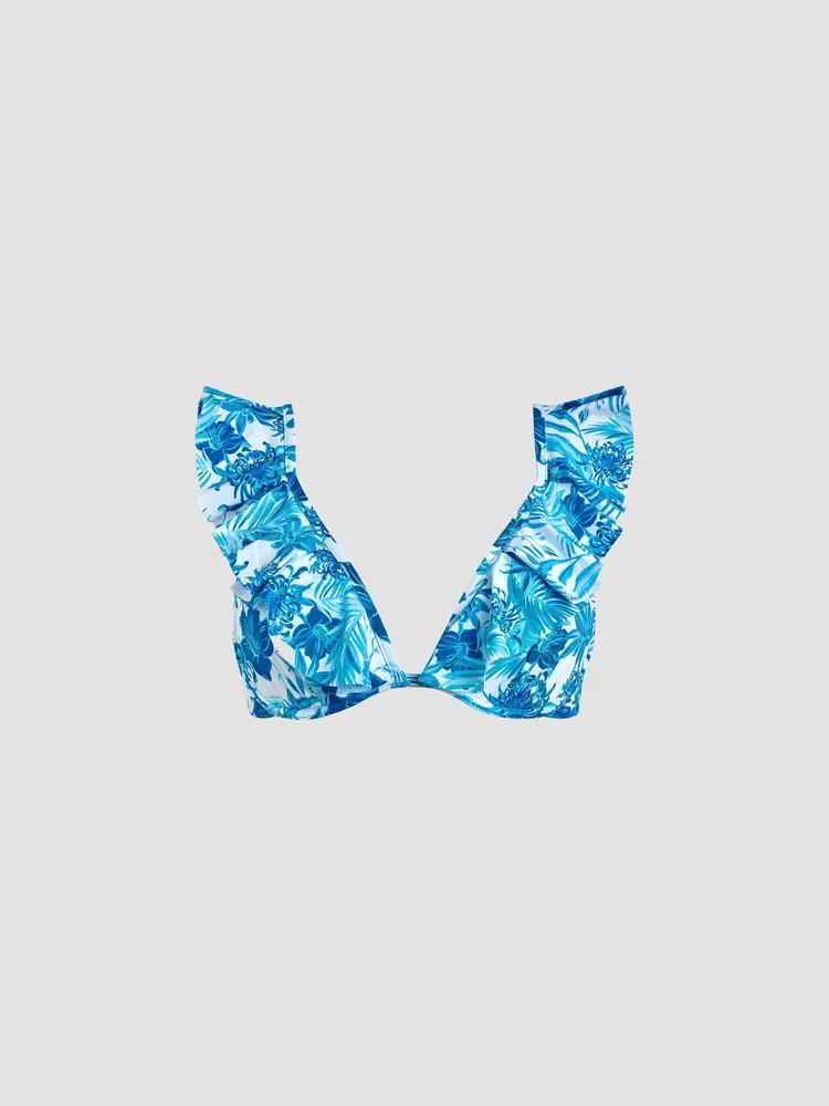 Tahiti Flowers Ruffled Bikini Top