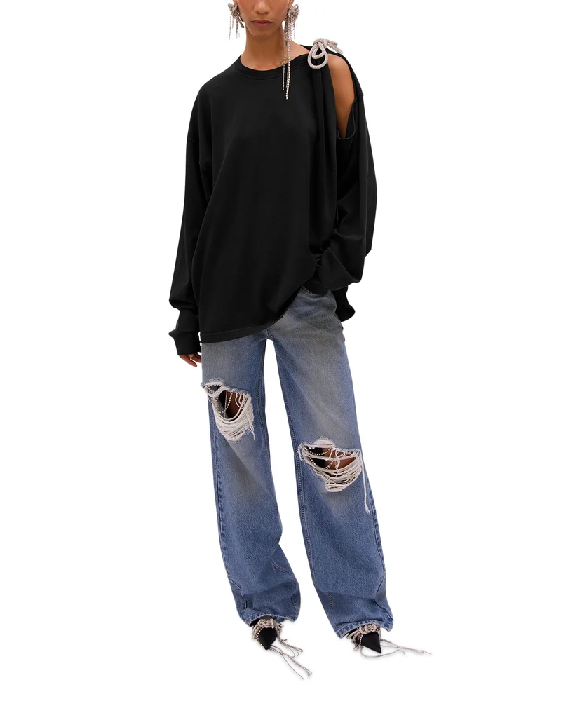 Crystal Fray Relaxed Jeans in Medium Blue
