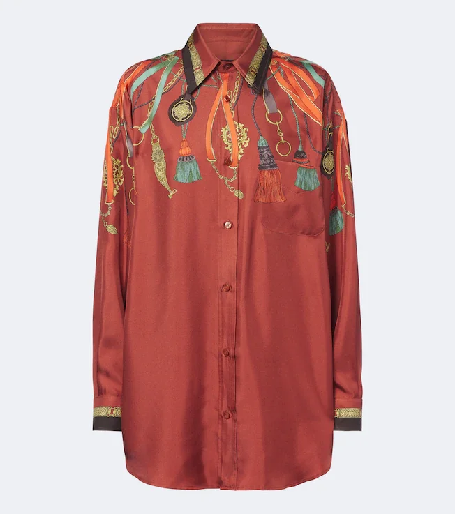 Printed silk satin shirt