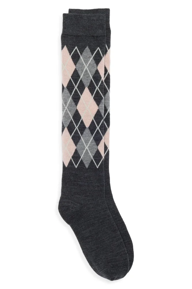 Argyle Wool Blend Knee High Socks