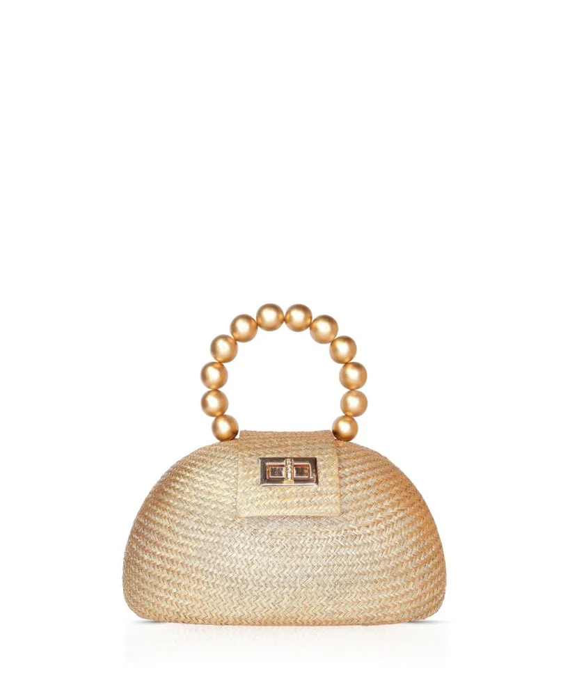 The Orla Woven Straw & Wooden Bead Statement Clutch Bag