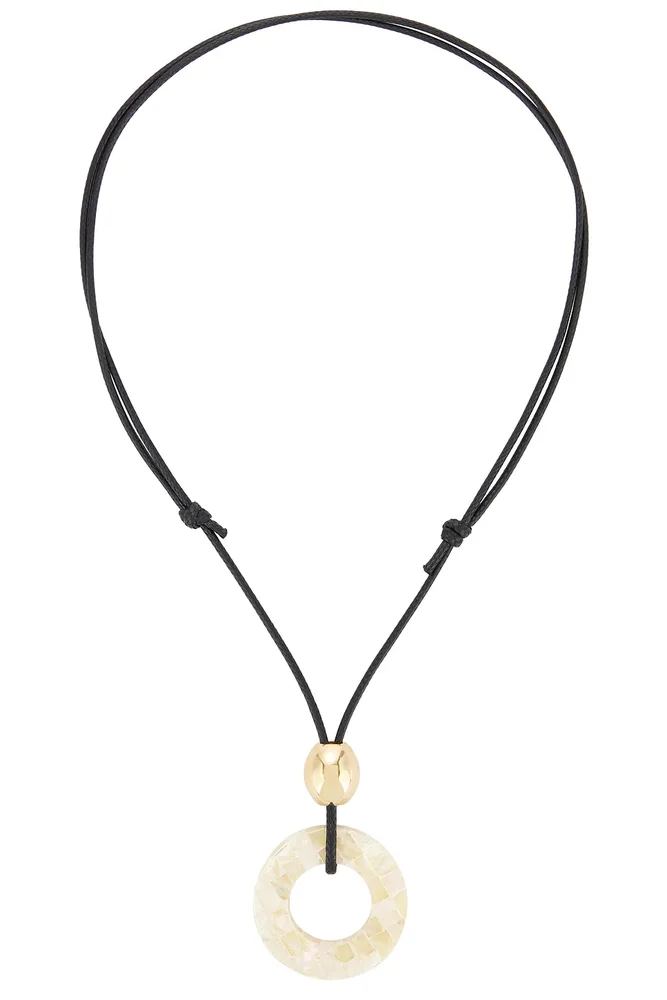 Cord Necklace With White Circle Pendant